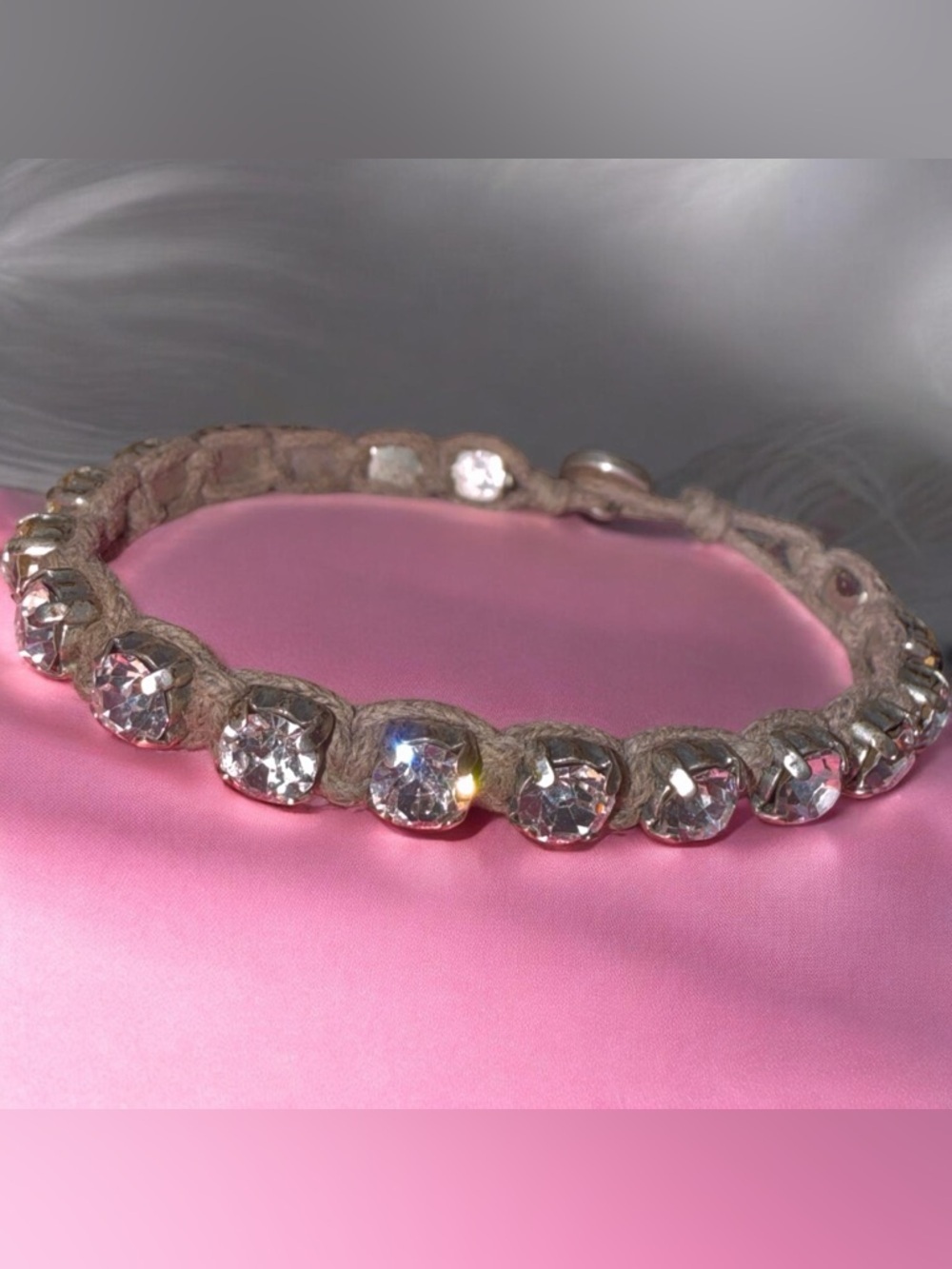 🌺VTG-Fossil Crystal Corded Wrapped Bracelet - Clear Crystal